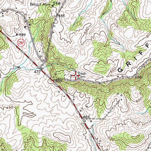 Topographic Map of Love Cemetery, KY