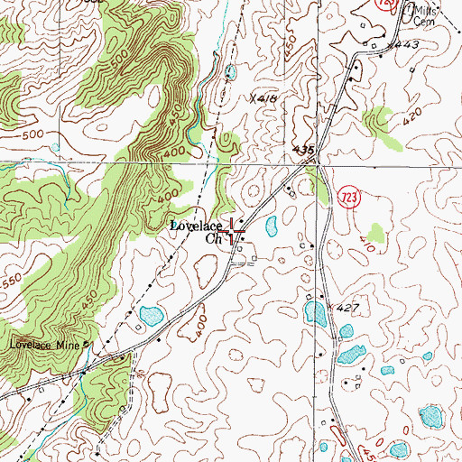 Topographic Map of Lovelace Church, KY