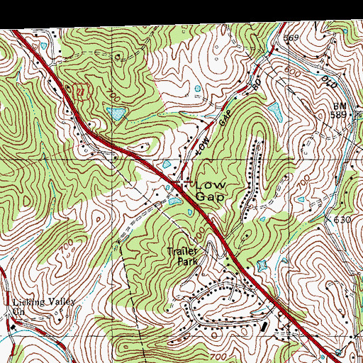 Topographic Map of Low Gap, KY