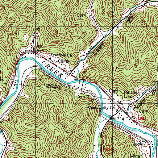Topographic Map of Lowe Branch, KY