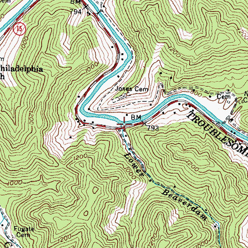 Topographic Map of Lower Beaverdam Branch, KY