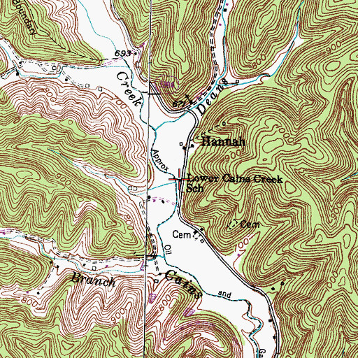 Topographic Map of Lower Cains Creek School, KY