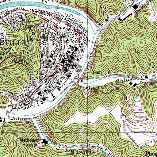 Topographic Map of Lower Chloe Creek, KY