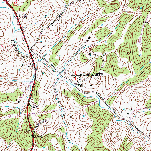 Topographic Map of Lower Curry Church, KY