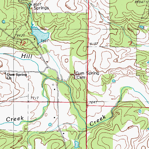 Topographic Map of Gum Spring Cemetery, AR