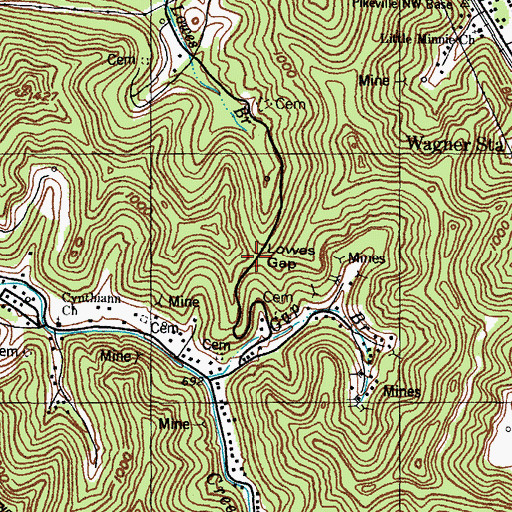 Topographic Map of Lowes Gap, KY