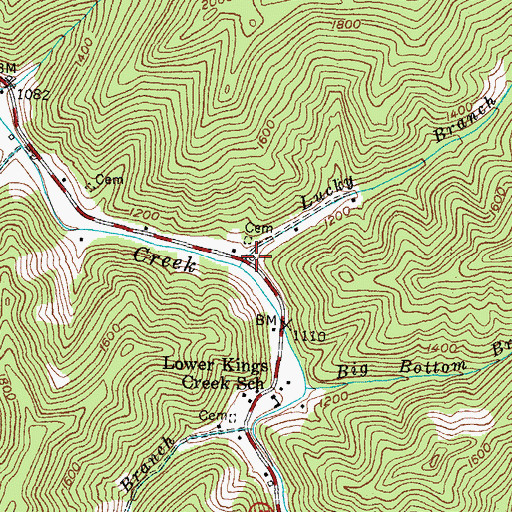 Topographic Map of Lucky Branch, KY