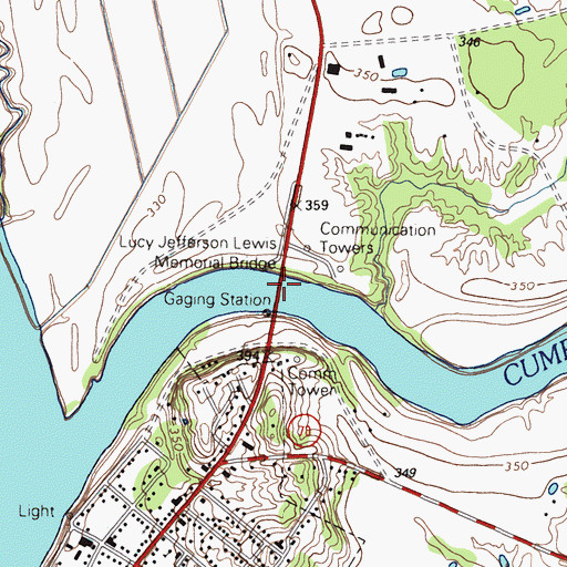 Topographic Map of Lucy Jefferson Lewis Memorial Bridge, KY