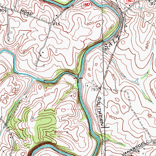 Topographic Map of Lyons Branch, KY