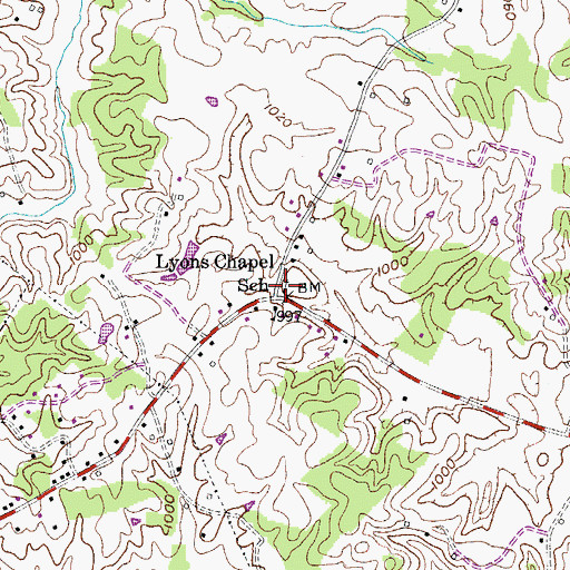 Topographic Map of Lyons Chapel, KY