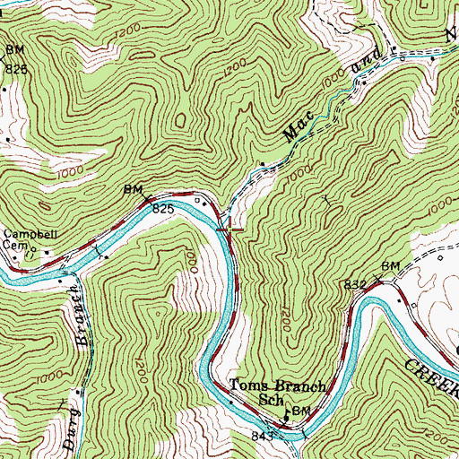 Topographic Map of Mac and Nellie Branch, KY