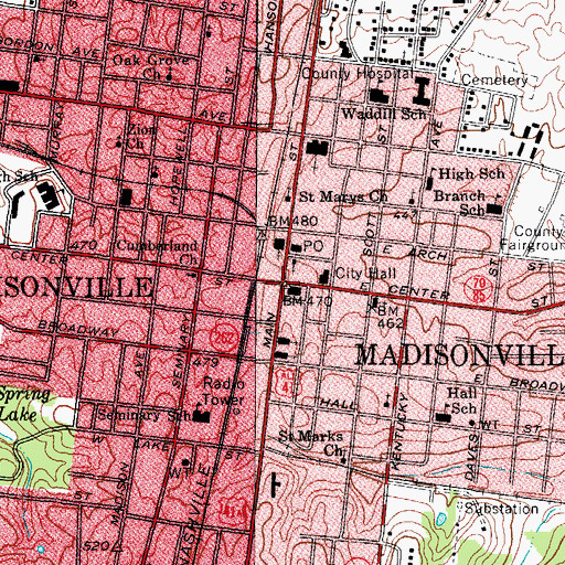 Topographic Map of Madisonville, KY
