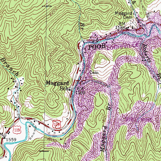 Topographic Map of Maggard Branch, KY