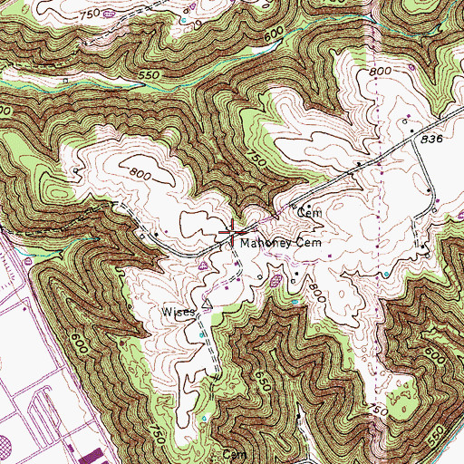 Topographic Map of Mahoney Cemetery, KY