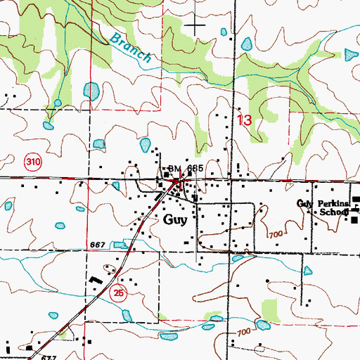 Topographic Map of Guy, AR