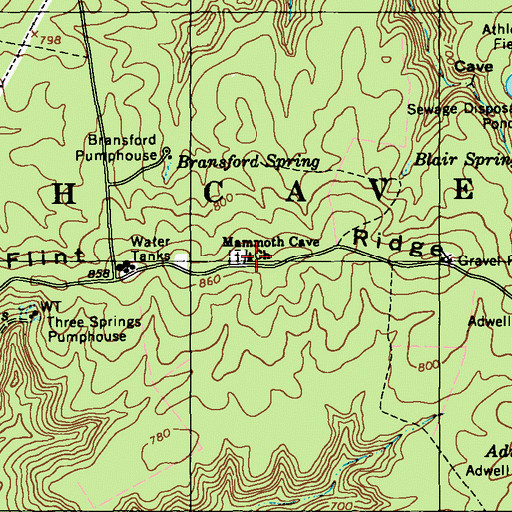 Topographic Map of Mammoth Cave Baptist Church, KY