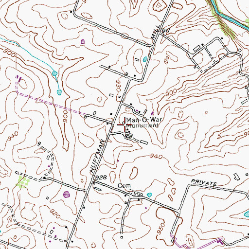 Topographic Map of Man-O-War Monument, KY