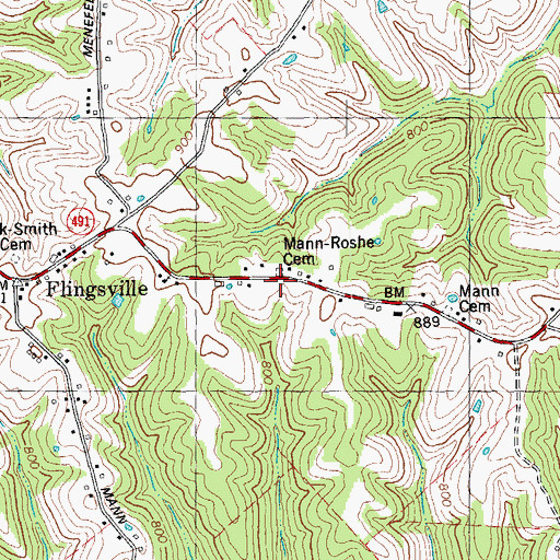 Topographic Map of Mann-Roshe Cemetery, KY