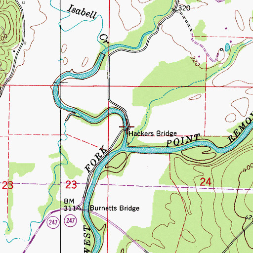 Topographic Map of Hackers Bridge, AR