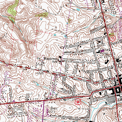 Topographic Map of Mapleton School, KY