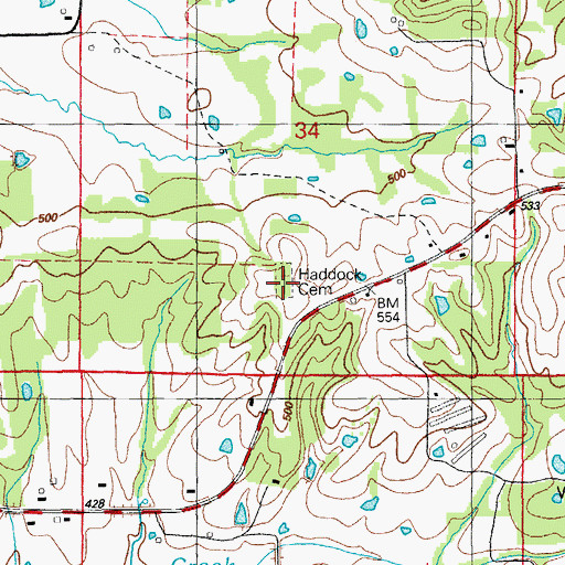 Topographic Map of Haddock Cemetery, AR