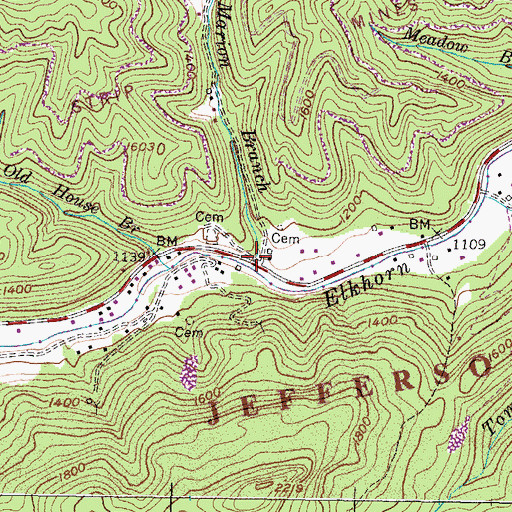 Topographic Map of Marion Branch, KY