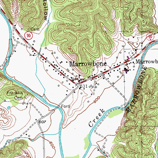 Topographic Map of Marrowbone, KY