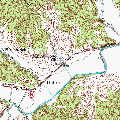 Topographic Map of Marrowbone Baptist Church, KY