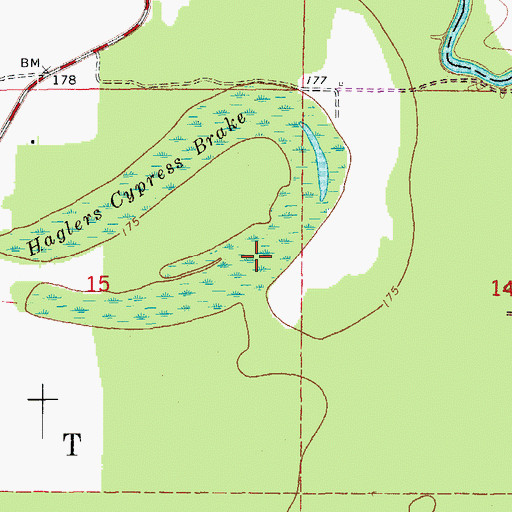 Topographic Map of Haglers Cypress Brake, AR