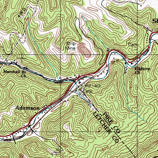 Topographic Map of Marshall Branch, KY