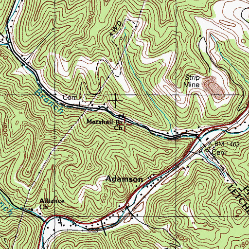 Topographic Map of Marshall Branch Church, KY