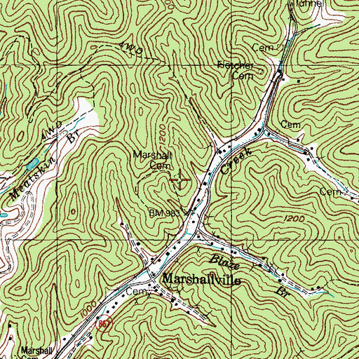 Topographic Map of Marshall Cemetery, KY