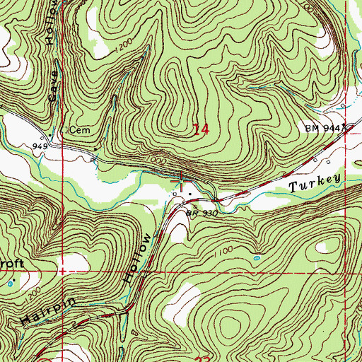 Topographic Map of Hairpin Hollow, AR