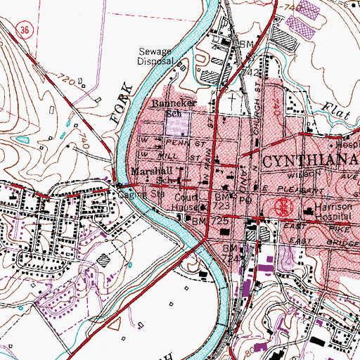 Topographic Map of Marshall School, KY