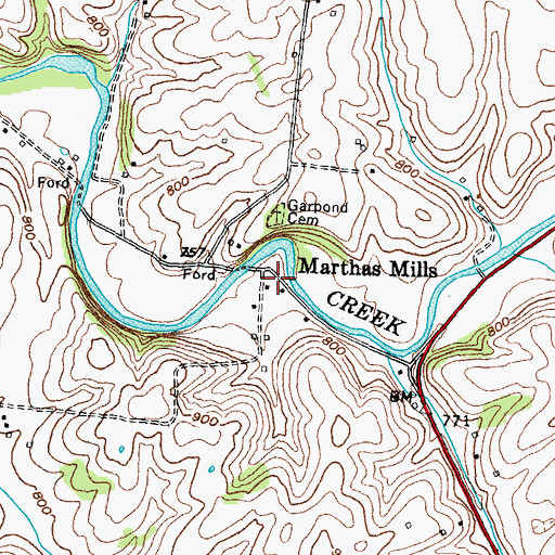 Topographic Map of Marthas Mills, KY