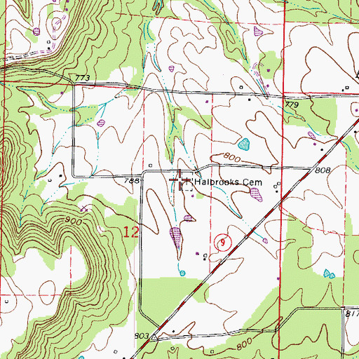 Topographic Map of Halbrooks Cemetery, AR