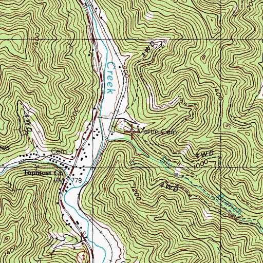 Topographic Map of Martin Cemetery, KY