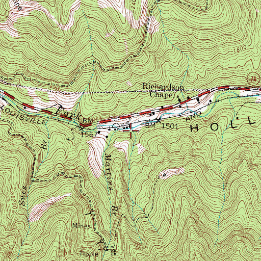Topographic Map of Martins Branch, KY