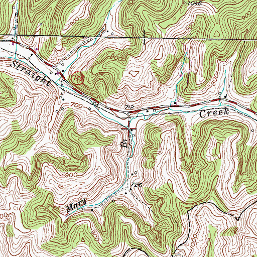 Topographic Map of Mary Branch, KY