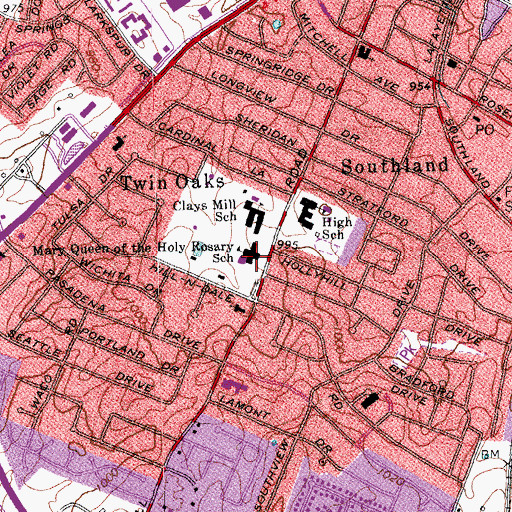 Topographic Map of Mary Queen of the Holy Rosary School, KY