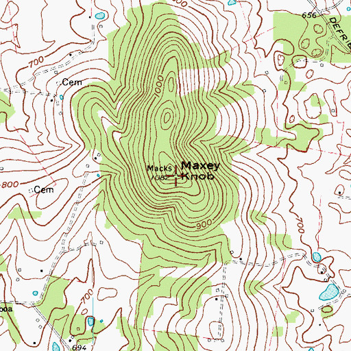 Topographic Map of Maxey Knob, KY