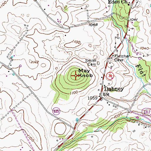 Topographic Map of May Knob, KY