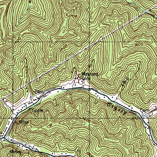Topographic Map of Maynard Cemetery, KY