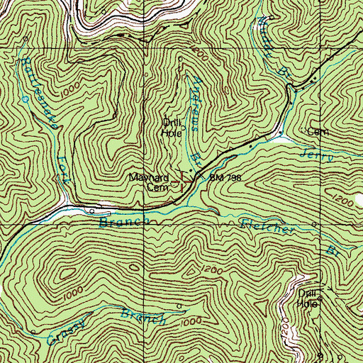 Topographic Map of Maynard Cemetery, KY