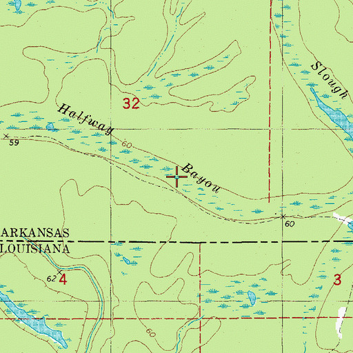 Topographic Map of Halfway Bayou, AR