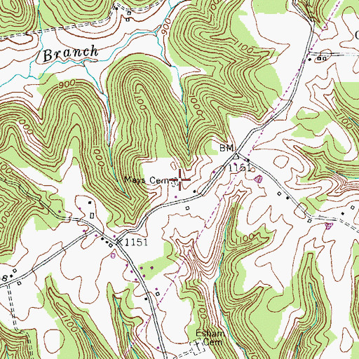 Topographic Map of Mays Cemetery, KY