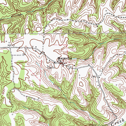 Topographic Map of Maysville Church, KY