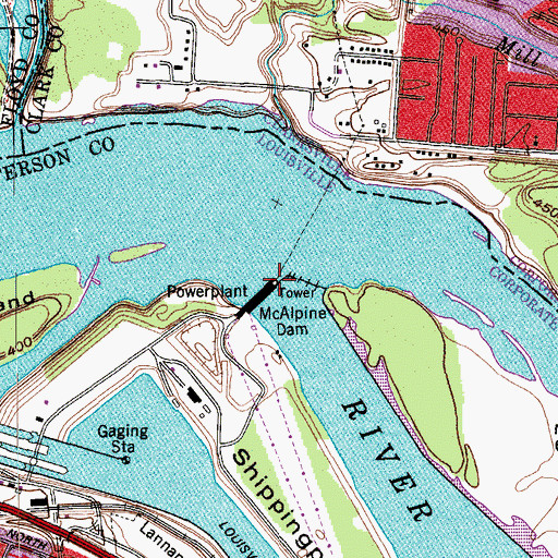 Topographic Map of McAlpine Dam, KY