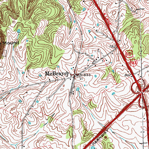 Topographic Map of McBrayer, KY