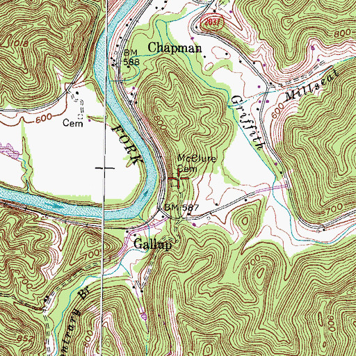 Topographic Map of McClure Cemetery, KY
